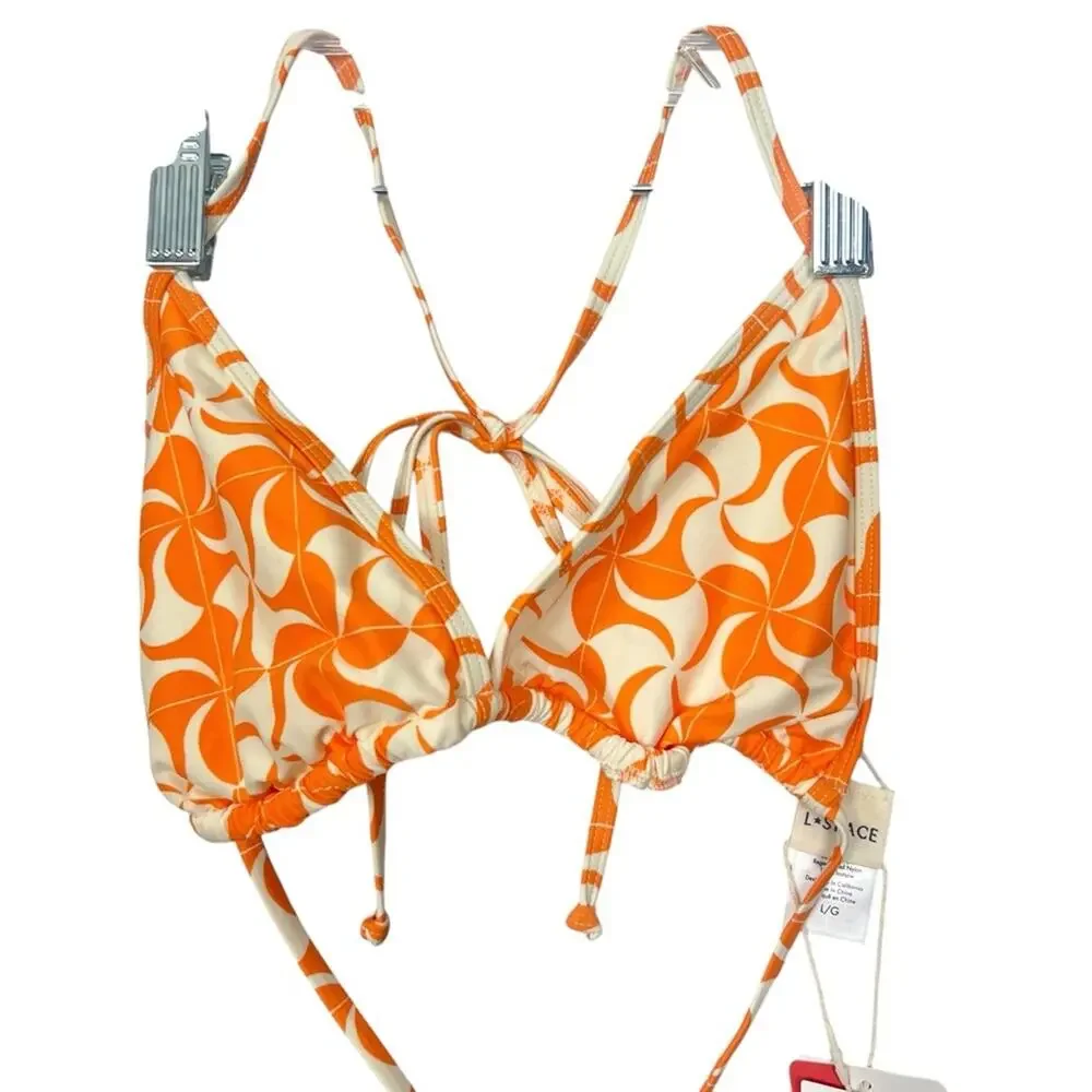 NWT l*space Aspen Bikini Top Tesselation Orange White sz L Triangle Adjustable - Picture 4 of 9